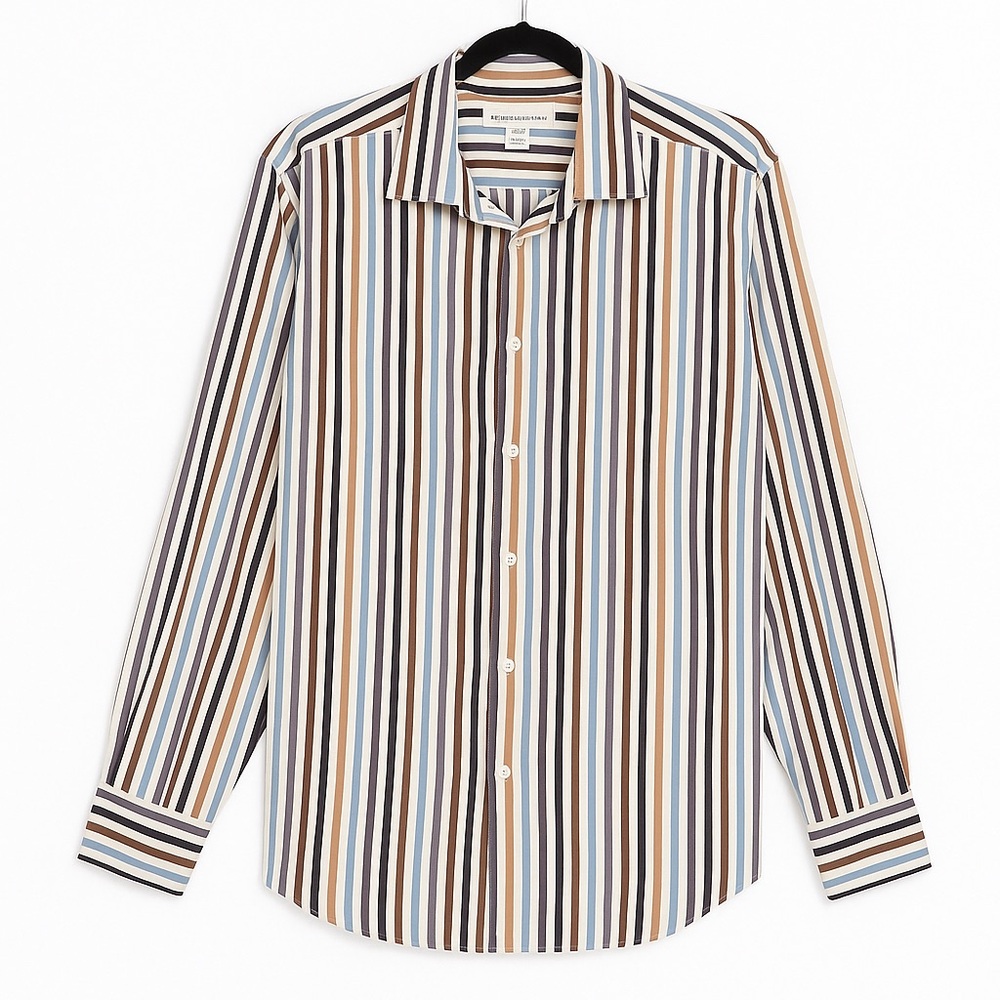 Banana Republic Men's Striped Blue and Brown Shirt